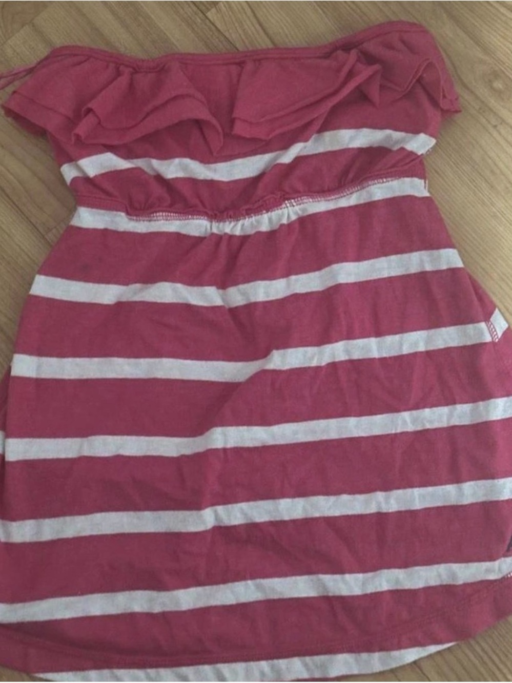 Aeropostale Pink and White Striped Ruffle Tube Dress